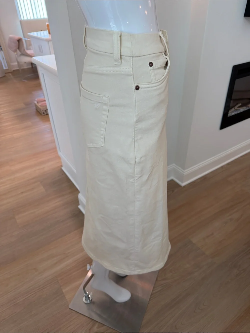 Canton Retreat Women’s Cream Denim Midi Skirt with Front Slit
